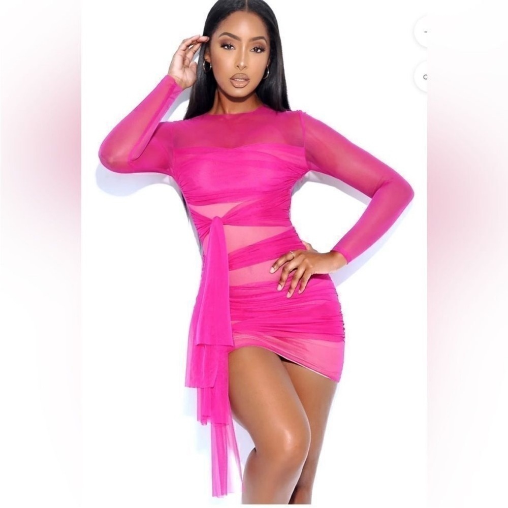 NWT Miss Circle Gillian Fuchsia Long Sleeve Mesh Dress size XS Pink